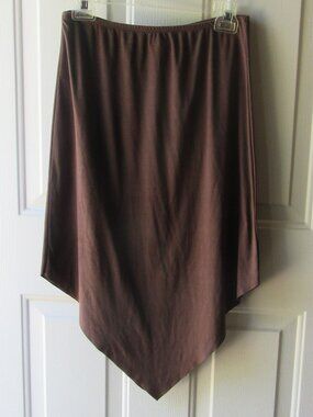 Vintage 80s Stretch moleskin dark brown pull-on skirt with pointed hemline Sz M